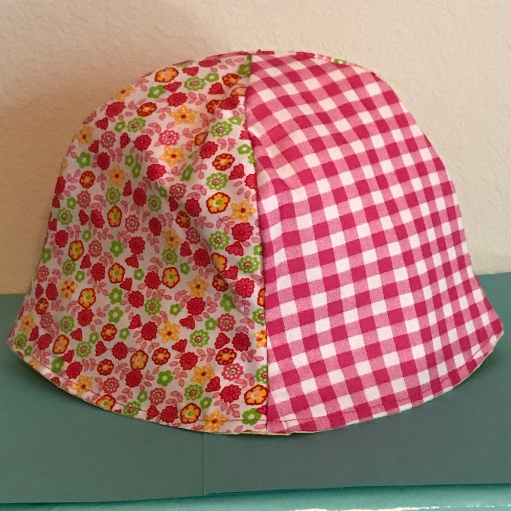Handmade Pink floral/Gingham  Floral Reversable Hat
